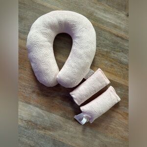 Baby Car Seat Pink Neck Support Pillow and Strap Cover Set